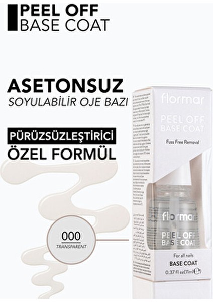 Peel Off Base Coat 11 ml Tüm Tırnaklar İçin Hassas Uygulama ve Kolay Çıkarma fırsatları