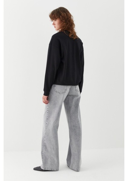 Düz Basic Bisiklet Yaka Sweatshirt Siyah modelleri