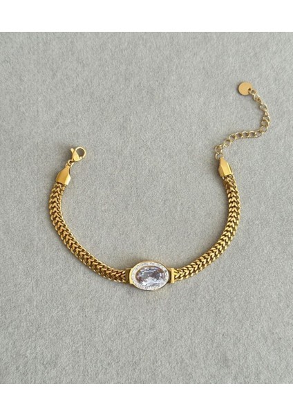 Çelik Hasır Ortası Oval Taş Bileklik