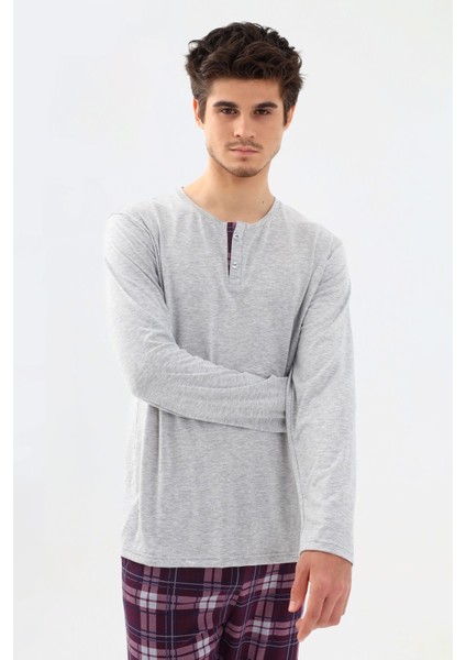 Erkek Pamuklu Uzun Kollu Önü Patlı Ekose Desenli Pijama Takımı fırsatları