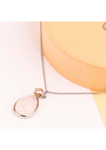 Kristal Kuvars Oval Dogal Taş Kolye fiyatları