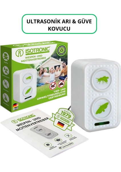Mobil Ultrasonik Arı & Güve Kovucu – Pilli, 50 M² Alan (Ilk Piller Dahil)