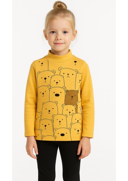 Ayıcık Baskılı Kız Çocuk Body Sarı