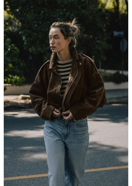 Süet Apoletli Bomber Ceket modelleri