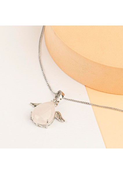 Kristal Kuvars Damla Kanatlı Dogal Taş Kolye fiyatları