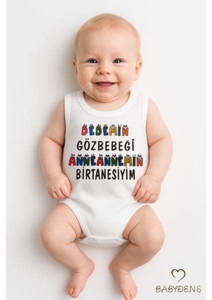 “dedemin Gözbebeği Anneannemin Birtanesiyim” Baskılı Kolsuz Bebek Body Pamuklu,yazlık Çıtçıtlı Zıbın modelleri