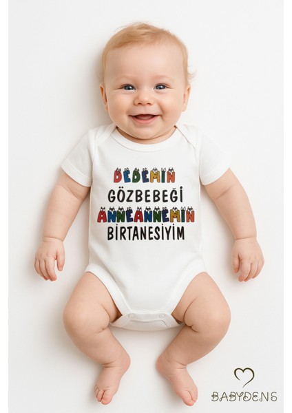 “dedemin Gözbebeği Anneannemin Birtanesiyim” Baskılı %100 Pamuklu Kısa Kollu Bebek Zıbın Body Unisex modelleri