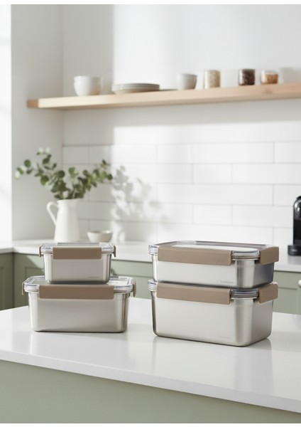 Locknlock Paslanmaz Çelik Fırın Saklama Kabı 4’lü Set ( Kilitli Kapaklı ) 1,3lt+1,5lt+2,0lt+2,8lt