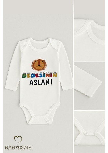 Dedesinin Aslanı Yazılı Uzun Kollu Bebek Zıbını Pamuk Çıtçıtlı Body Yenidoğan Bebek Body 0-24AY indirimleri