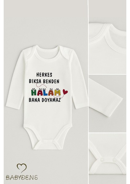 “herkes Bıksa Benden Halam Bana Doyamaz” Yazılı Uzun Kollu Bebek Zıbını %100 Pamuk Çıtçıtlı Body modelleri