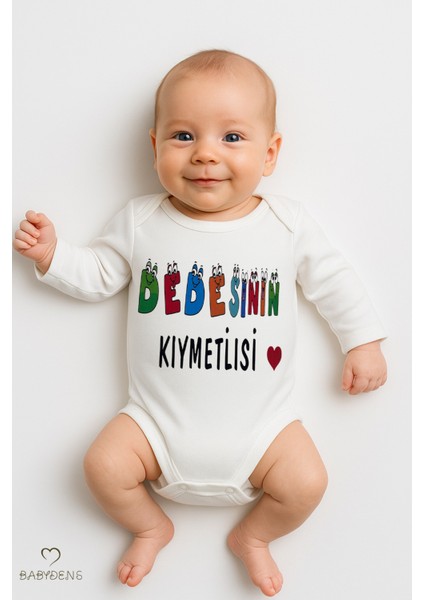 Dedesinin Kıymetlisi Yazılı Uzun Kollu Bebek Zıbını %100PAMUK Çıtçıtlı Body 0-24 Ay Yenidoğan Body