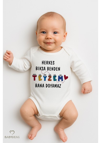Baby Dens Babyden's “herkes Bıksa Benden Teyzem Bana Doyamaz” Yazılı Uzun Kollu Bebek Zıbını Unisex Çıtçıtlı Body