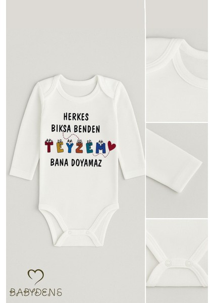 Baby Dens Babyden's “herkes Bıksa Benden Teyzem Bana Doyamaz” Yazılı Uzun Kollu Bebek Zıbını Unisex Çıtçıtlı Body fiyatları