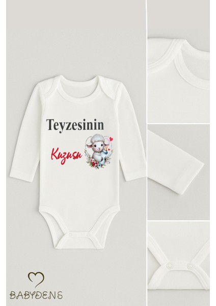 Teyzesinin Kuzusu Yazılı Bebek Zıbını %100 Pamuk Unisex Uzun Kollu Body 0-24 Ay Çıtçıtlı Bebek Body modelleri