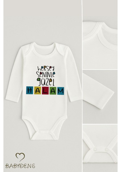 “her Şey Seninle Güzel Halam” Uzun Kollu Yazılı Bebek Zıbını Çıtçıtlı Body %100 Pamuk 0-24 Ay Unisex fiyatları