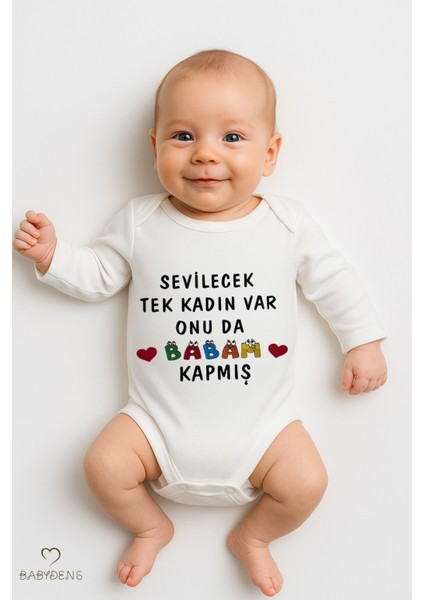 “sevilecek Tek Kadın Var, Onu Da Babam Kapmış” Yazılı %100 Pamuk Body Uzun Kollu Bebek Zıbını 0-24AY fırsatları