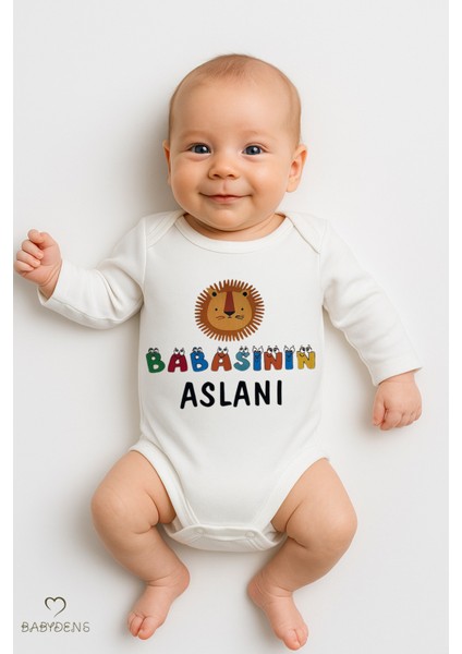 “babasının Aslanı” Yazılı Uzun Kollu Bebek Body %100 Pamuk Bebek Zıbın Aslan Figürlü Body 0-24 Ay