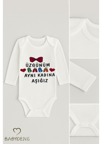 “üzgünüm Baba Aynı Kadına Aşığız” Baskılı %100 Pamuk Body Uzun Kollu Bebek Zıbını 0-24 Ay Body fiyatları