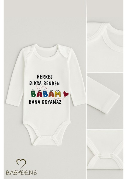 “herkes Bıksa Benden, Babam Bana Doyamaz” Yazılı %100 Pamuk Zıbın Uzun Kollu Çıtçıtlı Bebek Body fiyatları
