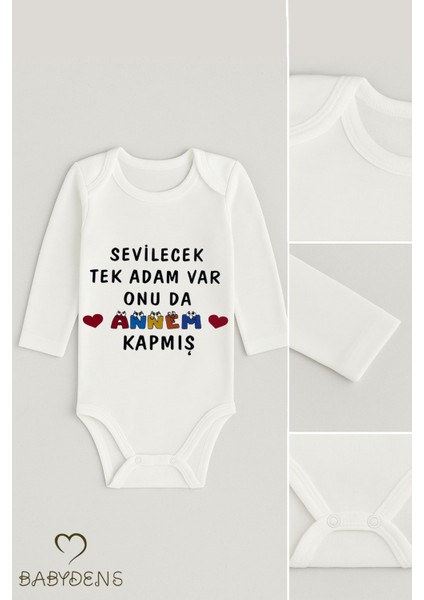 “sevilecek Tek Adam Var, Onu Da Annem Kapmış” Yazılı,uzun Kollu Bebek Body %100 Pamuk Çıtçıtlı Zıbın fırsatları
