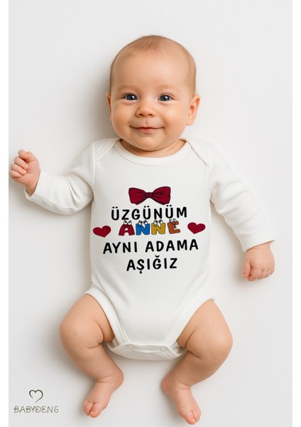 Üzgünüm Anne Aynı Adama Aşığız Yazılı Uzun Kollu Çıtçıtlı Bebek Body Zıbın %100 Pamuk Unisex Body modelleri