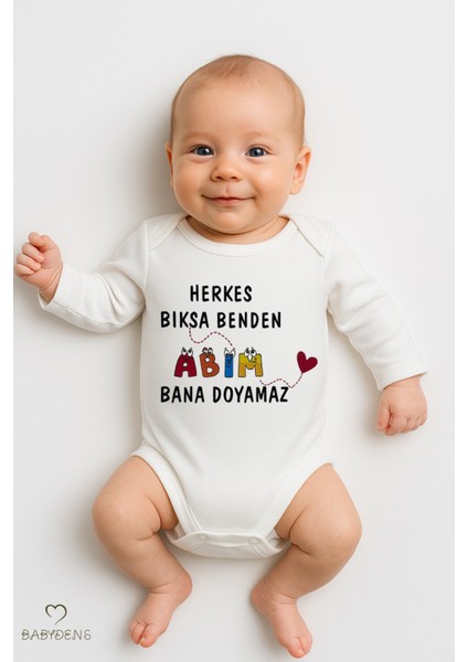 “abim Bana Doyamaz” Yazılı Uzun Kollu Bebek Body %100 Pamuk, Çıtçıtlı Zıbın 0-24 Ay Arası Unisex