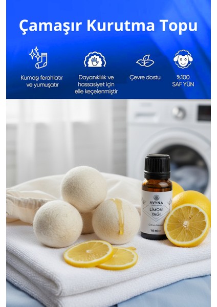 3'lü Çamaşır Yün Kurutma Topu + %100 Saf Limon Esansı Doğal Yumuşatıcı - Kırışık Giderici - Kurutma Makinesi için fiyatları