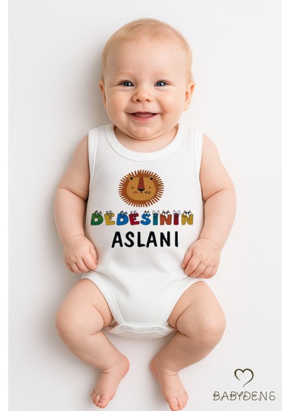 Dedesinin Aslanı Yazılı Kolsuz Bebek Body – %100 Pamuklu Erkek Bebek Zıbını Yazlık Bebek Tulum Body