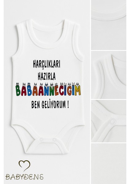 Harçlıkları Hazırla Babaannecim Ben Geliyorum Yazılı Kolsuz Bebek Body Pamuk Yazlık Çıtçıtlı Zıbın fiyatları