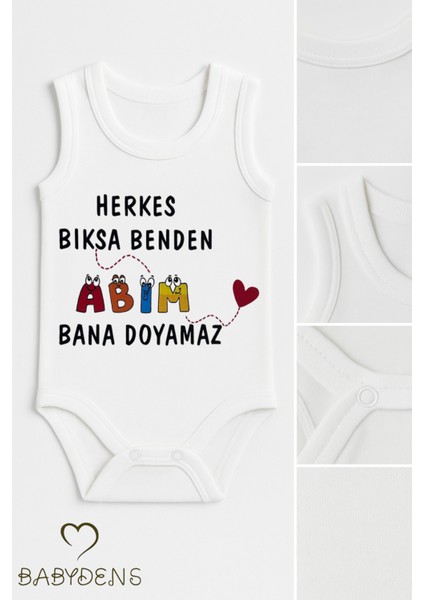 Herkes Bıksa Benden Abim Bana Doyamaz Yazılı Kolsuz Bebek Zıbını Pamuklu Body 0-3-24AY Yazlık Tulum fiyatları