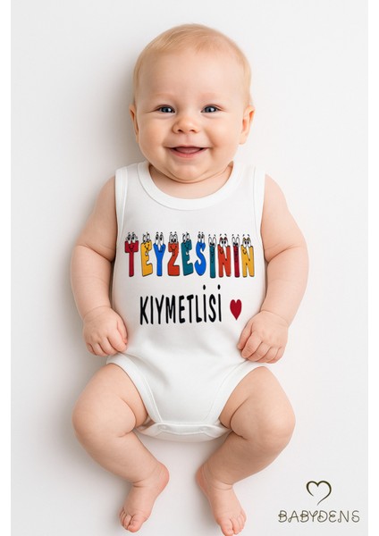 Teyzesinin Kıymetlisi Yazılı Kolsuz Bebek Body – Pamuk, Renkli Baskılı, Yazlık Çıtçıtlı Zıbın