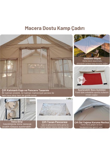 12 Kişilik 12M2 Tenteli,çift Odalı 420D Sertifikalı Oxford Kumaş 4 Mevsim Şişme Çadır 400*360*220CM indirimleri