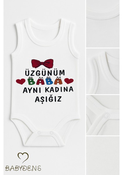 “üzgünüm Baba Aynı Kadına Aşığız” Yazılı Kolsuz Bebek Body %100 Pamuk Yazlık Çıtçıtlı Zıbın Tulum fiyatları