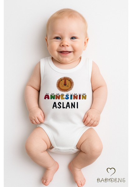 Annesinin Aslanı Yazılı Kolsuz Bebek Zıbın %100 Pamuk Çıtçıtlı Yazlık Body Sevimli Bebek Body Tulum