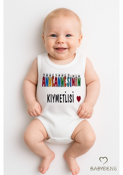 Anneannesinin Kıymetlisi Yazılı Kolsuz Pamuk Body Hediyelik Bebek Zıbını Yazlık Çıtçıtlı Body
