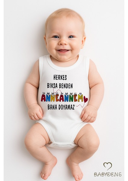 Anneannem Bana Doyamaz Yazılı Kolsuz Çıtçıtlı Body %100 Pamuk Hediyelik Yazlık Zıbın 0-3-24 Ay Tulum