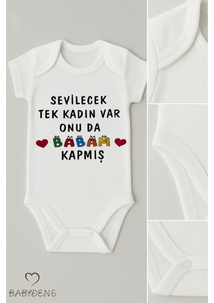 Sevilecek Tek Kadın Var Onu Da Babam Kapmış Yazılı Çıtçıtlı Bebek Body | Kısa Kollu %100 Pamuk Zıbın fiyatları