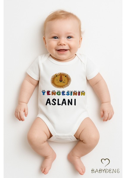 Yengesinin Aslanı Yazılı Bebek Body | Pamuk Çıtçıtlı Zıbın Tulum | Unisex Kısa Kollu Body