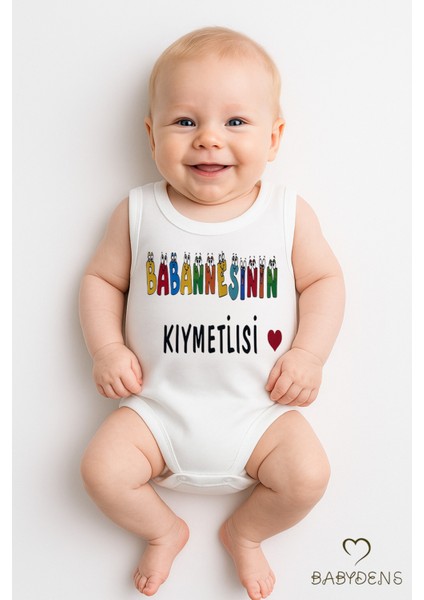 Babaannesinin Kıymetlisi Yazılı Kolsuz Bebek Body %100 Pamuk Yazlık Çıtçıtlı Zıbın Tulum