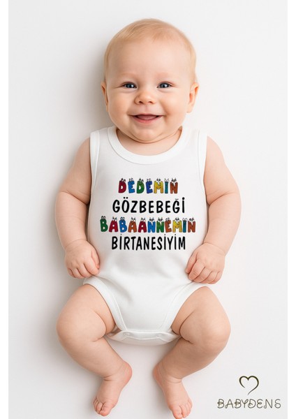 Dedemin Gözbebeği, Babaannemin Birtanesiyim Yazılı Kolsuz Bebek Zıbın %100PAMUK Yazlık Çıtçıtlı Body