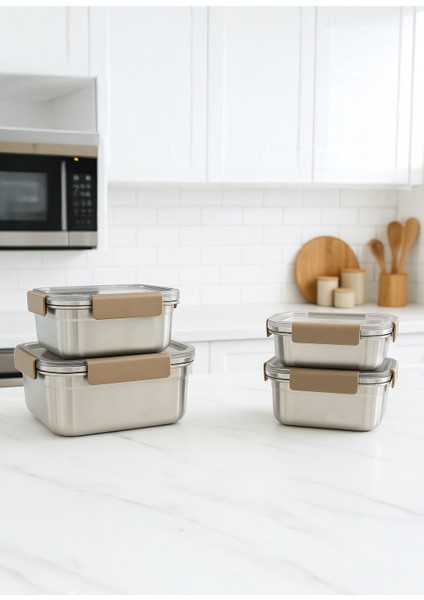 Locknlock Paslanmaz Çelik Fırın Saklama Kabı 4’lü Set ( Kilitli Kapaklı ) 310ML+520ML+700ML+1,0LT