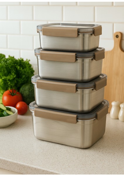 Locknlock Paslanmaz Çelik Fırın Saklama Kabı 4’lü Set ( Kilitli Kapaklı ) 310ML+520ML+700ML+1,0LT modelleri