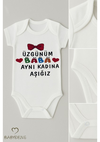 Üzgünüm Baba Aynı Kadına Aşığız Yazılı Çıtçıtlı Bebek Body Tulum | %100 Pamuk Kısa Kollu Zıbın fiyatları