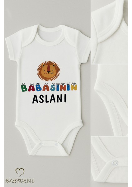 Babasının Aslanı Yazılı Çıtçıtlı Bebek Body Tulum Sevimli Aslan Baskılı Kısa Kollu %100 Pamuk Zıbın fiyatları