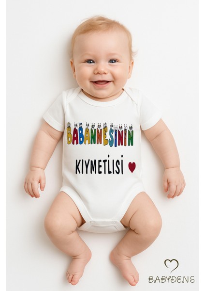 Babaannesinin Kıymetlisi Yazılı Çıtçıtlı Bebek Body Tulum | %100 Pamuk Kısa Kollu Zıbın | 0-3AY-24AY