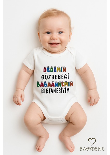 Dedemin Gözbebeği Babaannemin Birtanesiyim Yazılı Çıtçıtlı Bebek Body Renkli Baskılı PAMUK Zıbın