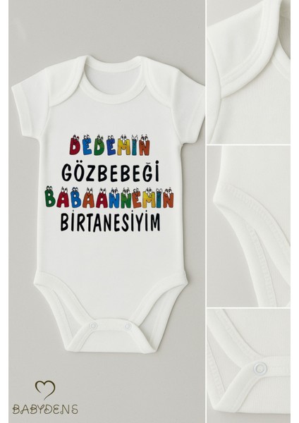 Dedemin Gözbebeği Babaannemin Birtanesiyim Yazılı Çıtçıtlı Bebek Body Renkli Baskılı PAMUK Zıbın fiyatları