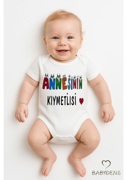 Annesinin Kıymetlisi Yazılı Çıtçıtlı Bebek Body Tulum | %100 Pamuk Kısa Kollu Zıbın | 0-3 Ay - 24 Ay