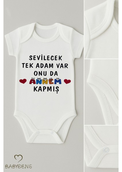 Sevilecek Tek Adam Var Onu Da Annem Kapmış Yazılı Çıtçıtlı Bebek Body %100 Pamuk Kısa Kollu Zıbın fiyatları