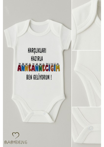 Harçlıkları Hazırla Anneanneciğim Yazılı Çıtçıtlı Bebek Zıbını %100 Pamuk Kısa Kollu Body Tulum fiyatları